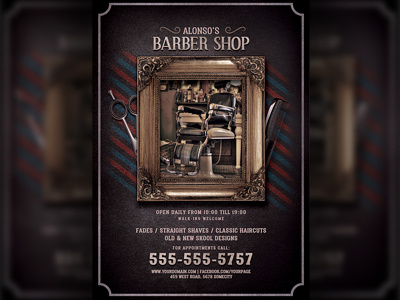 Barbershop Flyer Template advertising barber barber shop barber shop poster barbershop flyer barbershop poster clippers comb design facials flyer design hair cut hair cuts hair salon poster promotion psd template scissors template