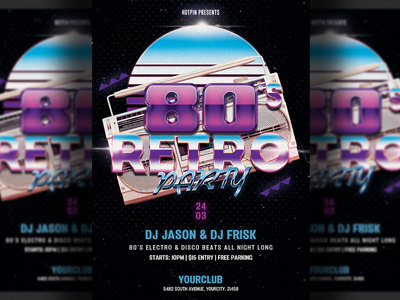 80s Retro Party Flyer Template 70s 80s 90s club club flyer disco flyer disco party effect grunge hipster music party flyer poster psd psd template retro flyer retro style template vintage