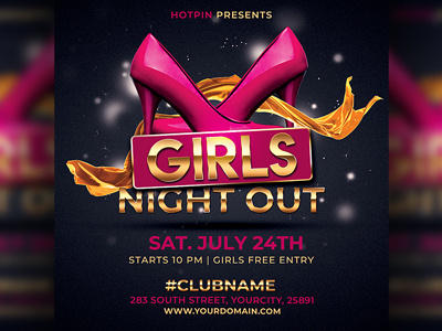 Girls Night Party Flyer Template birthday bash birthday celebration birthday party celebration club flyer event flyer design girls night girls night out glamour hens night flyer invitation ladies ladies night party flyer pink psd template template