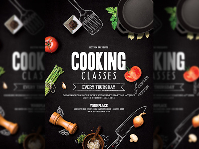 Cooking Lessons Flyer Template advertising chef cooking cooking class cooking classes cooking lessons culinary flyer culinary school design flyer flyer design food kitchen photoshop post poster promotion psd restaurant template