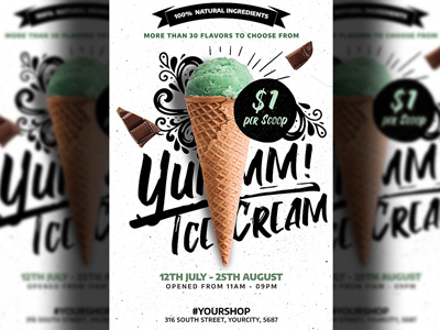 Ice Cream Shop Flyer Poster Template advertising beach clean colorful cone flyer template ice cream ice cream flyer ice cream offer ice cream promotion ice cream shop modern offer party party flyer photoshop popsicle print print ready promotion