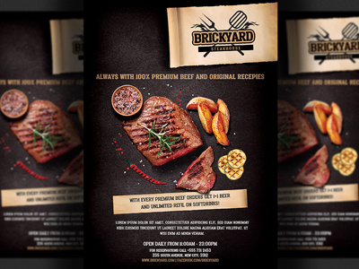 Steak House Grill Flyer Template ad advertising barbecue bbq design flyer grill grill bar grill restaurant meat photoshop poster print promotion psd restaurant restaurant flyer steak steak restaurant template