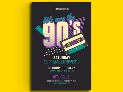 90s Party Flyer Template 90s 90s event 90s flyer advertising club flyer design event flyer design flyer template hotpin invitation party flyer poster print promotion psd template retro club retro flyer retro party flyer