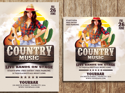 Country Music Flyer Template artist bar club country country bar country flyer country live country party cowboy cowgirl event festival flyer folk hotpin live music party psd western