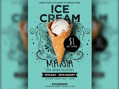 Ice Cream Shop Flyer Template flyer template ice cream ice cream flyer ice cream offer ice cream promotion ice cream shop modern offer photoshop popsicle poster print promotion psd scoop