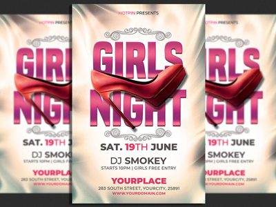 Girls Night Party Flyer Template birthday party celebration club flyer entertainment event flyer design flyer template girls night girls night out glamour hens night flyer invitation ladies ladies night party flyer pink psd flyer psd template