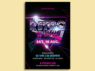 Retro Party Flyer Template 80s 80s flyer 80s party 90s flyer 90s party club flyer event invitation poster print promotion psd template retro club retro event retro flyer retro party summer flyer summer party flyer template throwback flyer