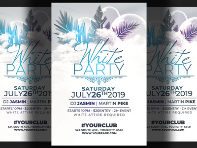 White Affair Party Flyer Template beach party flyer club flyer design event invitation nightclub nightclub flyer party flyer pool party flyer poster promotion summer summer flyer summer party flyer template tropical flyer tropical party flyer white affair white party flyer