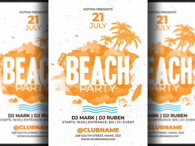 Summer Beach Party Flyer beach party flyer club flyer design event invitation nightclub nightclub flyer party flyer pool party flyer poster promotion summer summer flyer summer party flyer template tropical flyer tropical party flyer