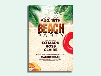 Summer Beach Party Flyer Template advertising beach party beach party flyer bundle club flyer event flyer design invitation party flyer pool party pool party flyer print promotion psd template summer summer event flyer summer flyer summer poster template tropical summer