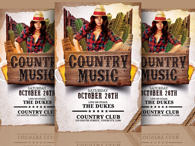 Western Country Music Flyer Template bar club country country bar country flyer country live country party cowboy cowgirl event festival flyer folk hotpin live music party psd western western flyer