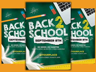 Back To School Flyer Template back 2 school club flyer college college party college party flyer dance design event flyer invitation modern nightclub party poster print ready promotion psd school student student party
