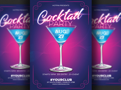 Cocktail Party Flyer Template cocktail cocktail lounge cocktail night cocktail party design elegant event event poster glamour glass happy hour ladies lemon mojito music night night club nightclub party party flyer