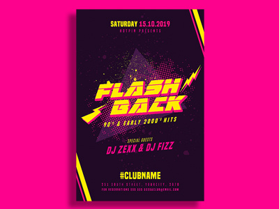 Flashback Retro Flyer Template 80s flyer 80s party 90s flyer 90s party club flyer colorful design dj flyer edm event flyer template house music invitation nightclub flyer poster print promotion psd template retro club retro event