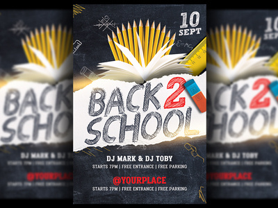 Back To School Flyer Template back 2 school club flyer college college party college party flyer dance design event flyer invitation modern nightclub party pencil poster print ready promotion psd school student party