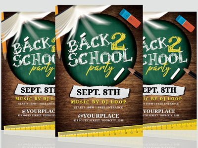 Back To School Flyer Template back 2 school back to school blackboard club club flyer college college party dance design event flyer modern nightclub party pencil photoshop poster print promotion psd template