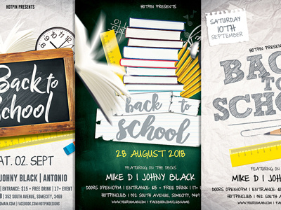 Back To School Flyer Bundle back 2 school club flyer college college party dance design event flyer hotpin invitation modern nightclub party pencil post poster print ready promotion psd school