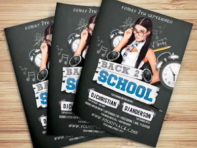 Back To School Party Flyer Template advertising back to school bar club club flyer college dance design desk event flyer layout modern nightclub paper party pencil poster print promotion psd pub school season student teen template white year