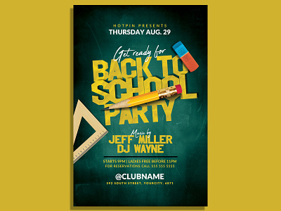 Back To School Party Flyer back 2 school club flyer college college party dance design event flyer invitation modern nightclub party pencil poster print ready promotion psd school school flyer