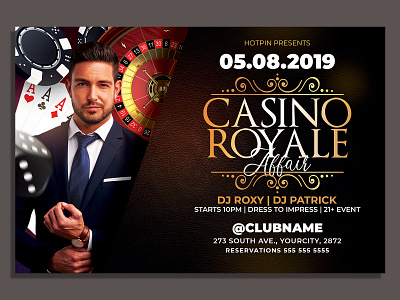 Casino Night Party Flyer Template casino casino flyer casino party casino poster design flyer flyer design gambling glamour gold invitation modern online casino party party flyer photoshop poker promotion psd roulette