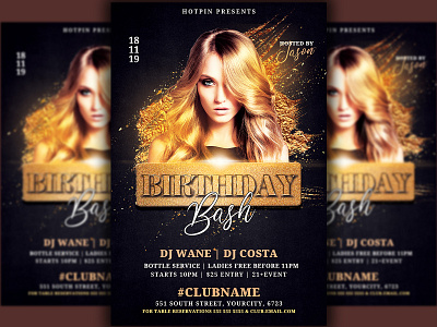 Birthday Party Flyer Template anniversary birthday birthday bash birthday bash flyer birthday invitation black classy club flyer design elegant event flyer design gold invitation promotion psd flyer psd template template