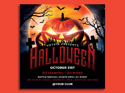 Halloween Flyer Template club flyer costume dark event flyer flyer template full moon grave halloween halloween flyer halloween party halloween poster haunted house horror night nightclub party party flyer post pumpkin