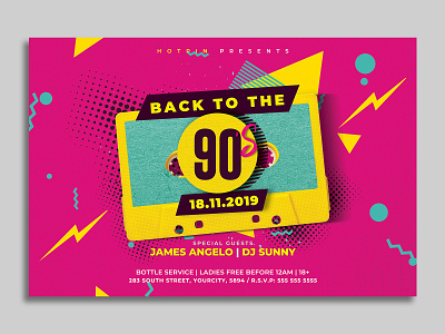 Retro 90s Party Flyer Template 80s flyer 80s party 90s flyer 90s party 90s party flyer club flyer disco disco flyer disco party event flashback flyer invitation poster print promotion psd template retro club retro event retro flyer retro party