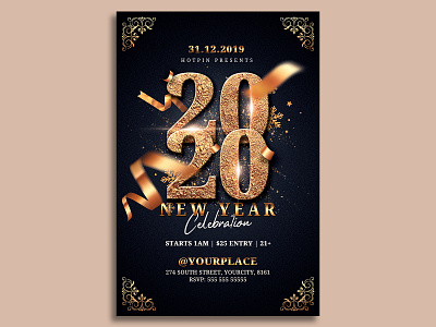 New Year Eve Party Flyer Template advertising classy club club flyer flyer flyer design gold invitation new year new year 2020 new year countdown new year invitation new year party new year party flyer new years eve nightclub nye nye flyer