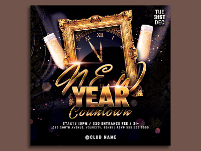 New Year Party Flyer Template 2020 party christmas party club flyer dj flyer flyer design flyer template gold merry christmas new year new year 2020 new year countdown new year invitation new year party new years eve nightclub nye nye flyer