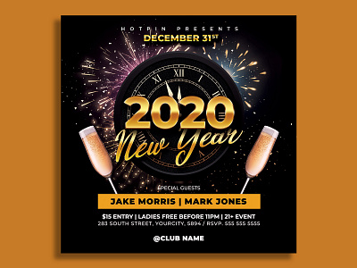 New Year Flyer Template 2020 party christmas party club flyer dj flyer flyer design flyer template gold merry christmas new year new year 2020 new year countdown new year invitation new year party new year party flyer new years eve nightclub nye nye flyer