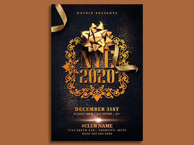 New Year Invitation Flyer Template 2020 party christmas party club flyer dj flyer flyer design flyer template gold merry christmas new year new year 2020 new year countdown new year invitation new year party new years eve nightclub nye nye flyer