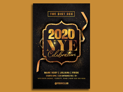 New Years Eve Flyer Template 2020 party christmas party club flyer dj flyer flyer design flyer template gold merry christmas new year new year 2020 new year countdown new year invitation new year party new years eve nightclub nye nye flyer
