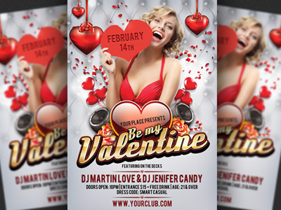 Valentines Day Party Flyer Template bar clean design dj event february flyer glamour glow gold heart love nightclub party red sexy speakers sweet valentines day valentines party
