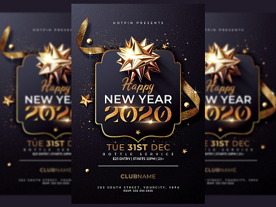 New Year Flyer Invitation Template 2020 party christmas party club flyer dj flyer flyer design flyer template gold merry christmas new year new year 2020 new year countdown new year invitation new year party new years eve nightclub nye nye flyer
