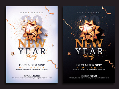 New Year Invitation Flyer Template 2020 party christmas party club flyer dj flyer flyer design flyer template gold new year new year 2020 new year countdown new year invitation new year party new years eve nightclub nye nye flyer