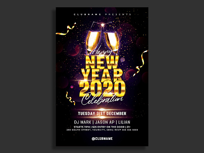 New Year Flyer Template 2020 party christmas party club flyer dj flyer flyer design flyer template gold new year new year 2020 new year countdown new year invitation new year party new year party flyer new years eve nightclub nye nye flyer