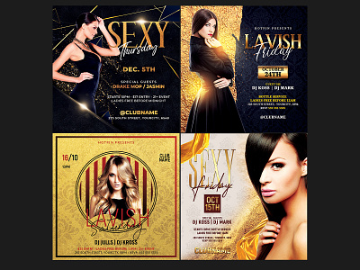 Night Club Flyer Bundle after work party birthday birthday bash birthday party celebration classy club flyer elegant fashion girls night out glamour instagram invitation ladies ladies night night club nightclub party