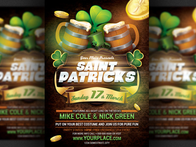 Saint Patricks Party Flyer Template bar beer celebration clover club dance design dj event flyer glow gold green ireland irish lucky orange party poster pub saint patricks shamrock st paddys st patricks day template