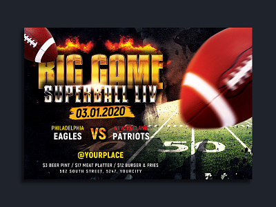 American Football Super Bowl Flyer Template Uniforms Mock Up by Storm  Designs on Dribbble