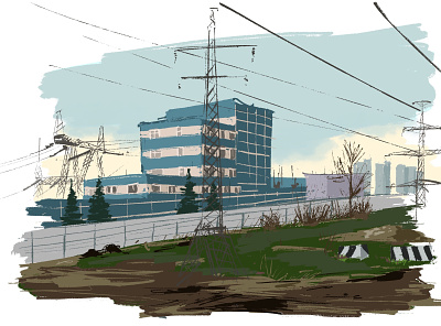 Industrial landscape graphic design illustration landscape vector