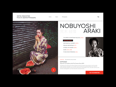 Exhibitions website art art gallery artworks biography branding concept design exhibition figma graphic design landing museum nobuyoshi araki photos portfolio tickets ui ux website