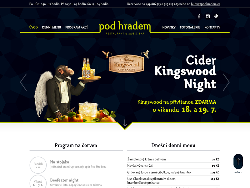 Pod Hradem website design bar restaurant club ph web design