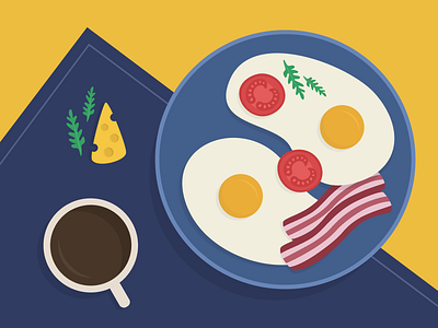 Breakfast illustration blue breakfast eggs food illustration yellow