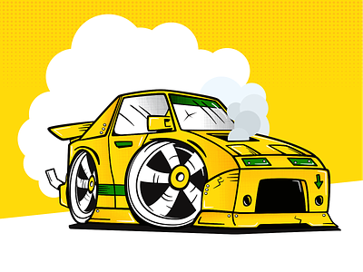 Lemon 🍋💨 car caricature cartoon doodle drawing fun gradient halftone halftones illustration lemon race smoke texture treatment yellow