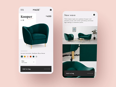 Product page add to basket add to cart animation carousel chair furniture furniture website grid made mobile pdp product design product page prototype slider sofa swatch swatches ui web