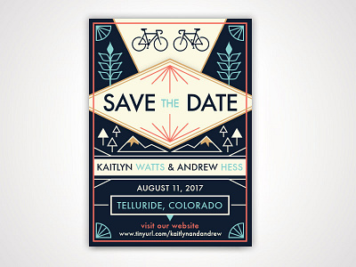 Save The Date bikes geometric invitation mountains save the date wedding