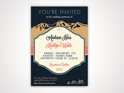 Wedding Invitation bikes colorado invitation mountains topo topographic wedding
