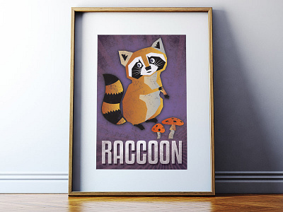 Raccoon animal children fox kids nursery poster vector