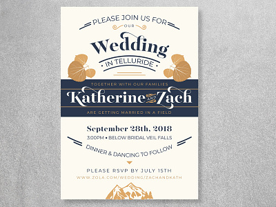 Wedding Invitation aspen bride groom invitaion invite lines mountains navy blue save the date telluride wedding