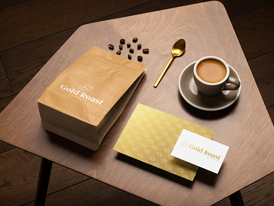 Gold Roast Coffee Mockup - Looka brand identity branding branding and identity branding design coffee coffee bag coffee packaging gold gradient logo logo design logos ai mockup mockupdesign packaging packaging design